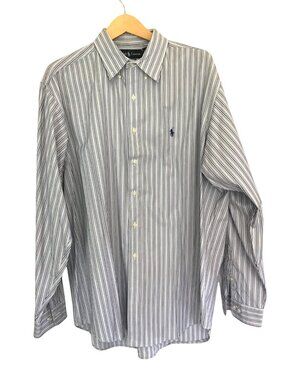 RALPH LAUREN-MENS BLUE STRIPPED CLASSIC FIT BUTTON-DOWN LONG SLEEVE SIZE X-LARGE